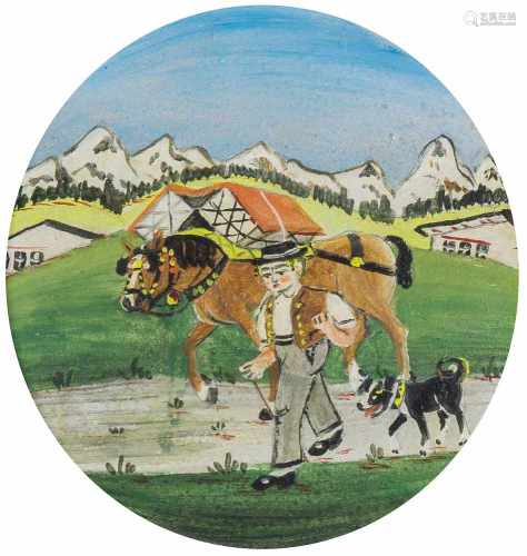 Zeller, Johann Baptist(Eggerstanden 1877–1959 Appenzell) Grempler. Deckfarben auf Karton. Tondo. D