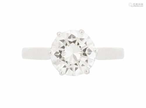 Brillant-Ring750 Weissgold. Solitaire-Modell mit 1 Brillanten ca. 1.60 ct H/I-vs. Gr. 51, 2,7 g.