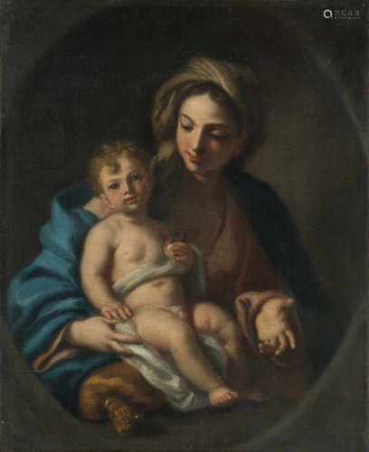 Mura, Francesco de(1696 Neapel 1782) Madonna mit Kind. Öl auf Leinwand. 27 × 22,2 cm.- Geschnitten