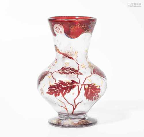 VallerysthalTrois Fontaines/Meurthe et Moselle, um 1900. Vase. Farbloses Glas, reliefiert geätzter