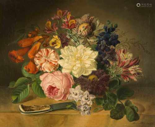 Mollis, Anton(Wien, tägig um 1830– nach 1850) Blumenstilleben. 1863. Öl auf Leinwand. Unten rechts