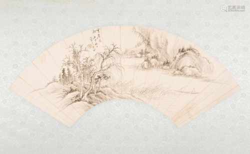 Fächermalerei, Xi Gang, zugeschriebenChina, 20. Jh. Tusche auf Papier. Landschaftsmalerei. L 49,5.