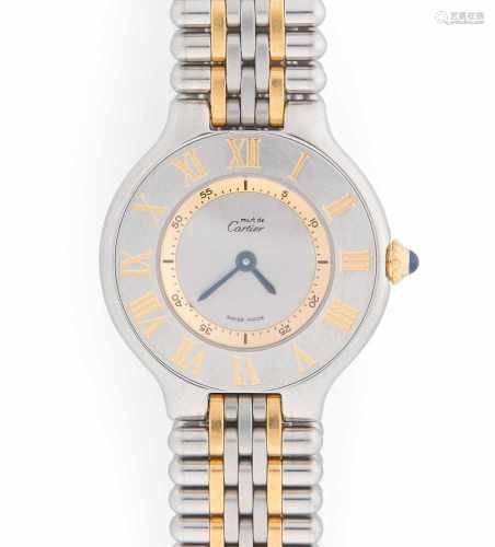 Cartier Must deRunde Armbanduhr 80er Jahre mit Quarzwerk in Bicolorgehäuse. Boden verschraubt,