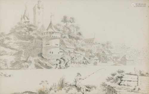 Dunker, Balthasar Anton(Saal 1746–1807 Bern) Luzern, Blick vom Ufer der Reuss auf die Museggmauer,
