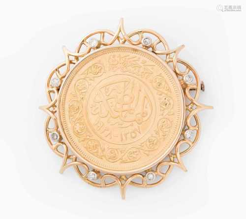 Münzen-Diamant-BroscheGoldmünze 875. 500 Piaster 1938. Faruq I, König von Ägypten (1920–1965) 42,5