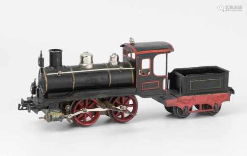 Märklin-Dampflokomotive mit TenderDeutschland, um 1905. Grün/schwarz lackiert. Spur I. 2-achsig, Nr.