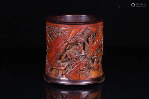 A OLD BAMBOO CARVED BRUSH POT