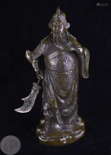 A BRONZE MOLDED GUANGONG FIGURE STATUE