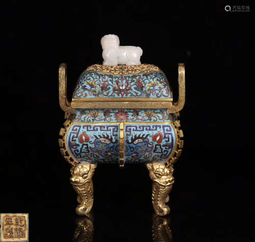 A CLOISONNE DOUBLE-EAR FOUR-FEET CENSER