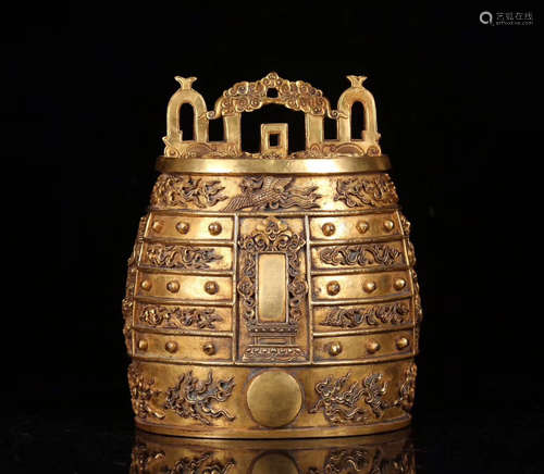 A GILT BRONZE CHIMES SHAPED SINGLE HANDLE POT