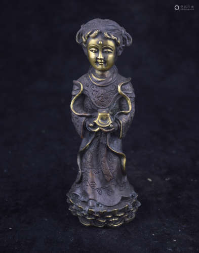 A GILT BRONZE GIRL SHAPED FIGURE