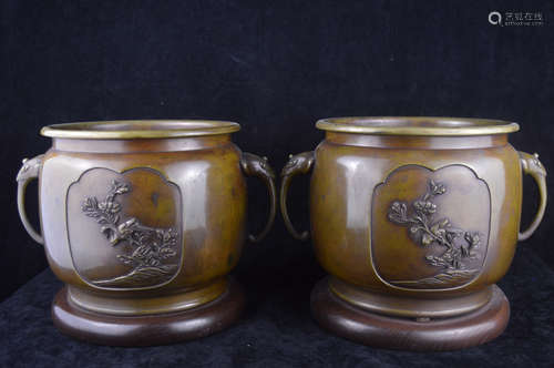 PAIR FLORAL&BIRD PANEL PATTERN CENSERS