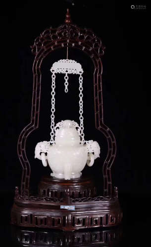 A HETIAN JADE CARVED HANGING CENSER ORNAMENT