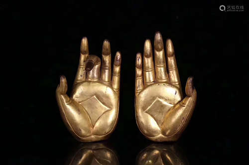 PAIR GILT BRONZE BUDDHA HANDS