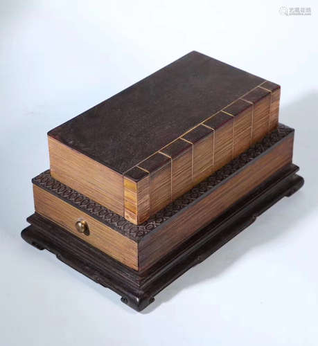 A ZITAN WOOD CARVED BOOK SHAPED BOX