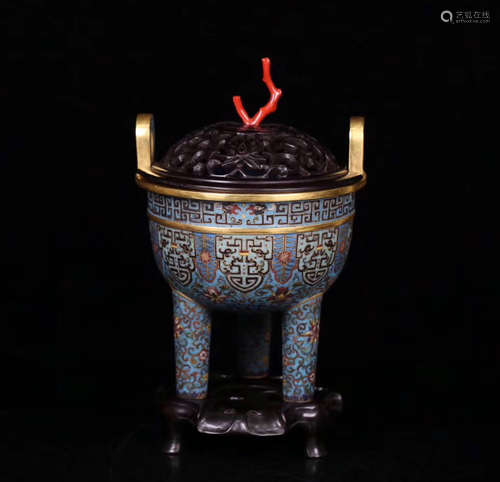 A CLOISONNE THREE HIGH FEET CENSER