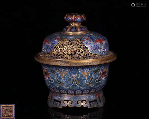 A CLOISONNE FLORAL PATTERN BRONZE CENSER