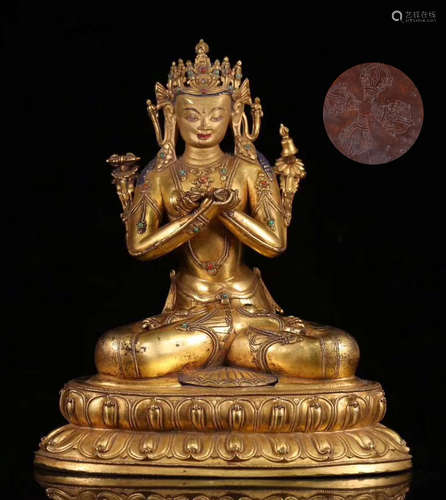 A TIBETAN GILT BRONZE KINGKONG BUDDHA