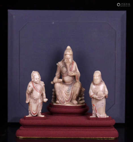 THREE OLD SOAPSTONE CARVED FIGURES
