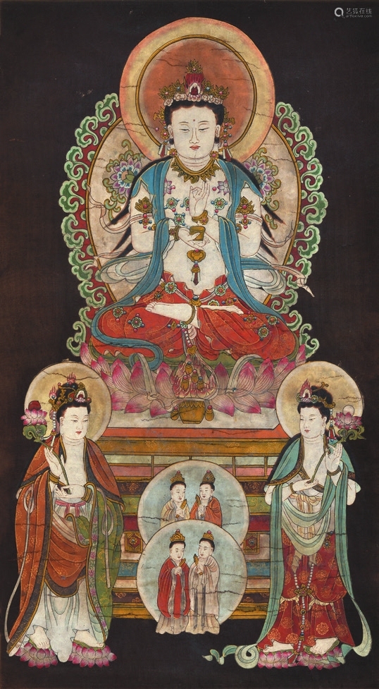 清代佚名手绘大势至菩萨纸轴