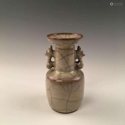 Chinese Guan-Type Double-Handled Ceramic Vase