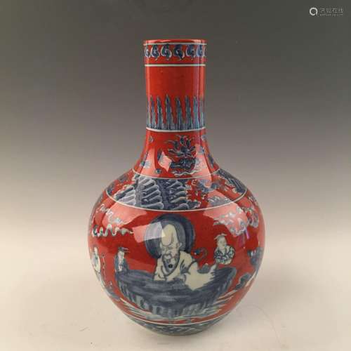 Chinese Red Glazed Blue &White Globular Vase With Chenghua Mark