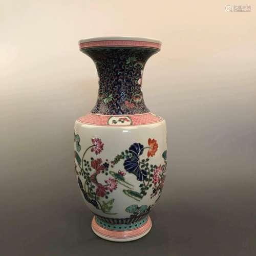 Chinese Famille Rose Flower Vase with Kangxi Mark