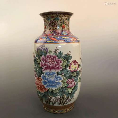 Chinese Famille Rose Porcelain Vase with Qianlong Mark