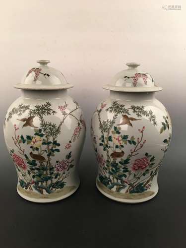 Chinese Famille Rose Jar Pair With Jia Jing Mark