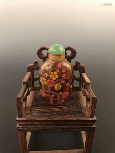 Chinese Glass Snuff Bottle With Plum Painting