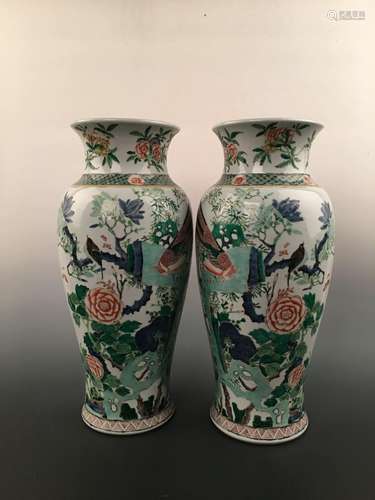 Chinese Famille Rose  Procelain Vase Pair