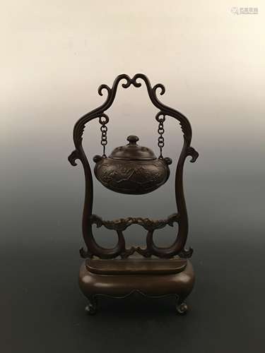 Chinese Bronze Incense Burner With Hanging Rack