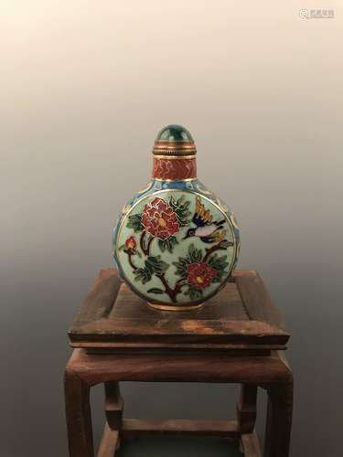 Chinese Cloisonne Snuff Bottle With Birds And Flowers