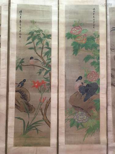 Four Hanging Scrolls Of Flowers And Birds