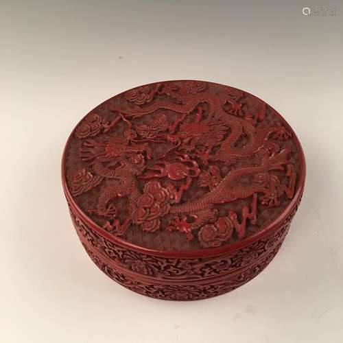 Chinese Carved  Lacquerware Dragon Box And Lid