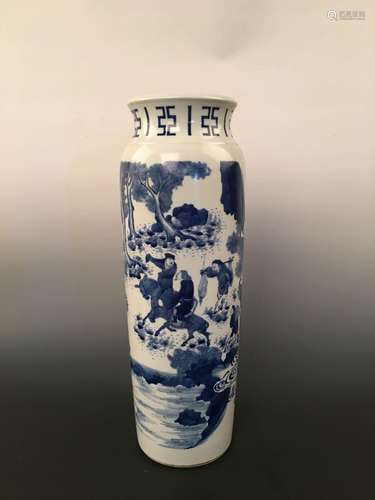 White-Blue Vase with Life Figure