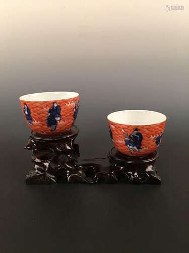 Chinese Blue & White Bowl Pair With Eight Immortals Sailing