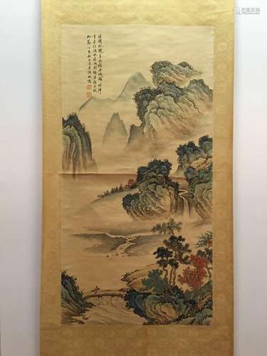 Hanging Scroll of Landscape Painting with Wu Hufan Mark