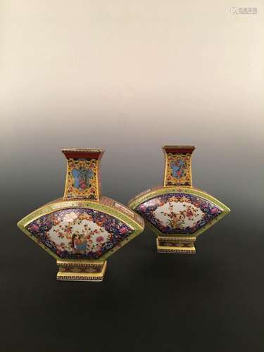 Chinese Enamal Square Vase Pair