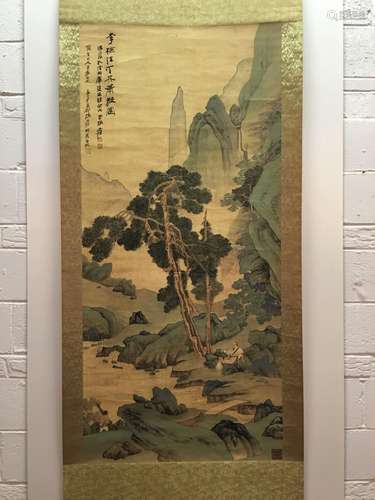 Hanging Scroll of Landscape Painting with A Man resting beside the River