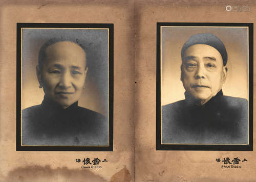 旧上海大亨 黄金荣夫妻 照片 （上海雪怀照相馆） （二件）