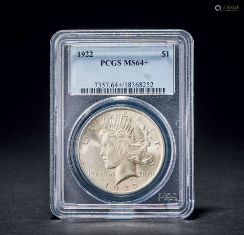 1922年 PCGS-MS64 美国和平鸽1元大银币