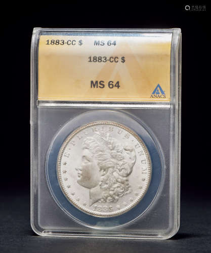 美国ANAGCS-MS64评级 美国1883年 CC版摩根大银币