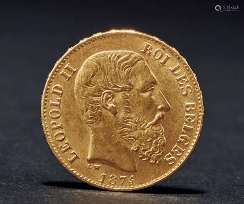 1874年 原光比利时利奥波德20法郎金币