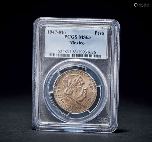 1947年 PCGS-MS63 墨西哥1比绍银币