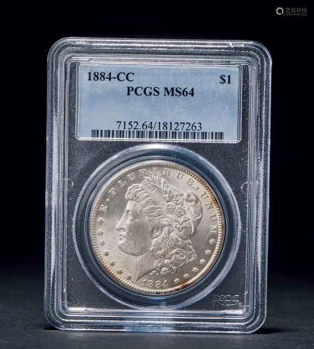 美国PCGS-MS64评级 美国1884年 CC版摩根大银币