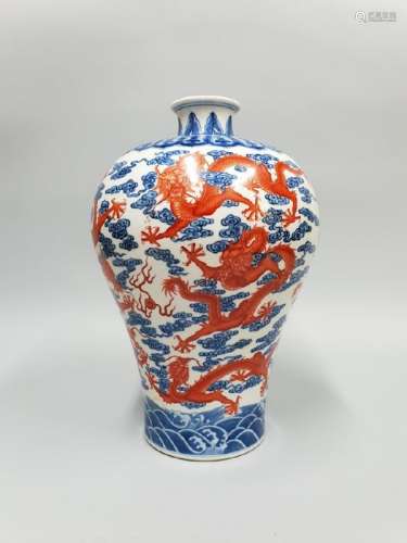 A COPPER-RED BLUE AND WHITE DRAGON MEIPING ,QIANLONG