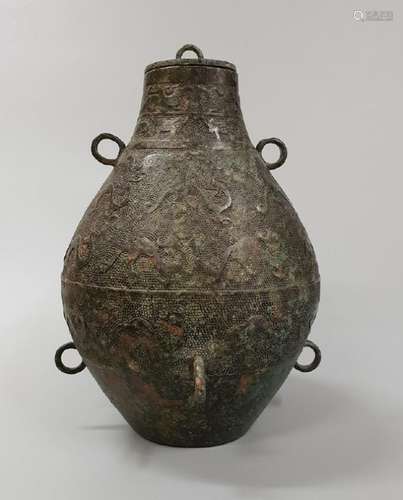 AN ARCHAIC BRONZE PEAR-SHAPED POT AND COVER ,SPRING AND