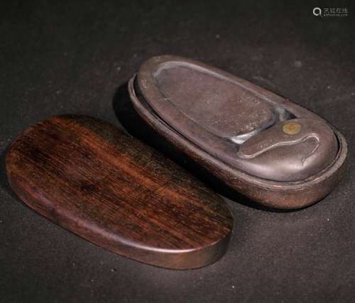 A DUAN INKSTONE WITH WOOD BOX ,QING DYNASTY