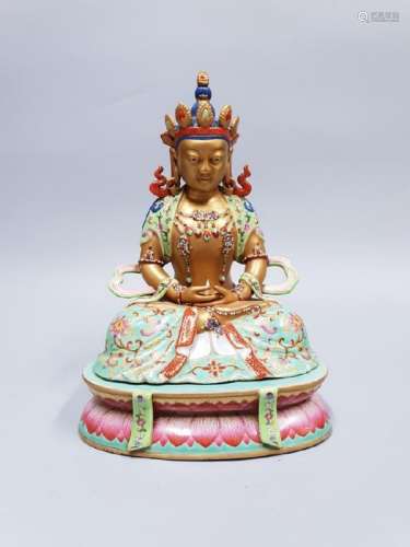 A FAMILLE-ROSE FIGURE OF AMITAYUS ,QIANLONG PERIOD